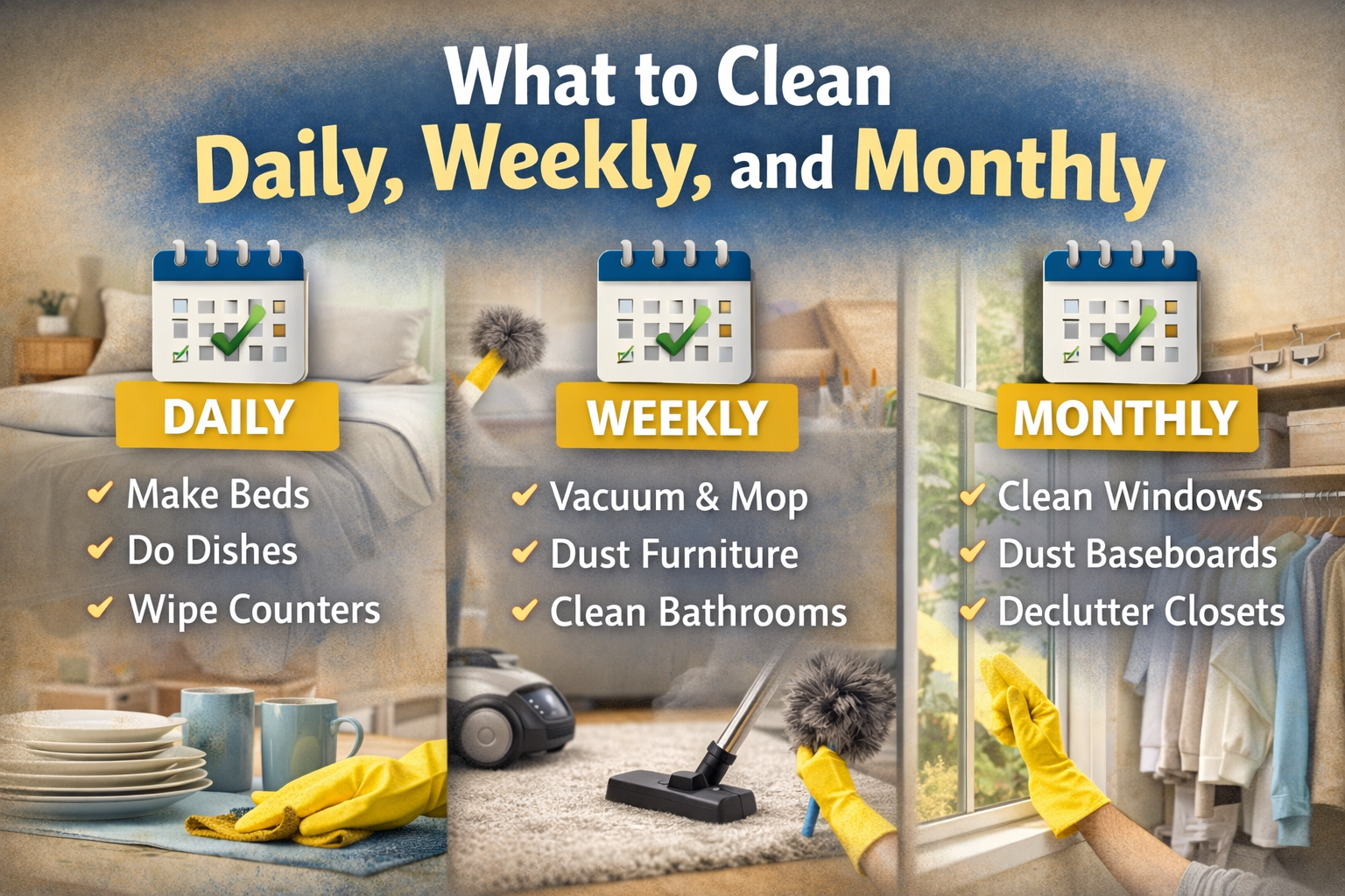 What to Clean Daily, Weekly, and Monthly